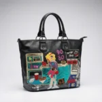 کیف چرم زنانه مشکی طرح دار