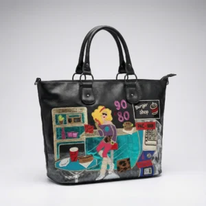 کیف چرم زنانه مشکی طرح دار