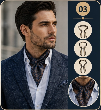 مدل بستن دستمال گردن با پاپیون دستمالی (Ascot Tie)