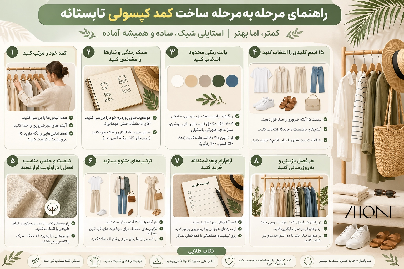 راهنمای مرحله به مرحله برای ساخت یک کمد کپسولی تابستانه